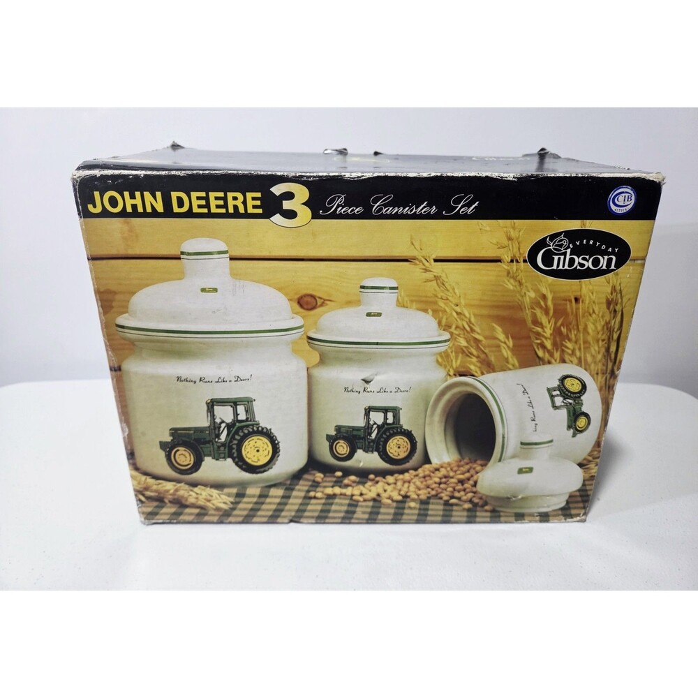 John Deere Tractor Ceramic Canister Set 3pc Gibson Nothing Runs Like A Deere New
